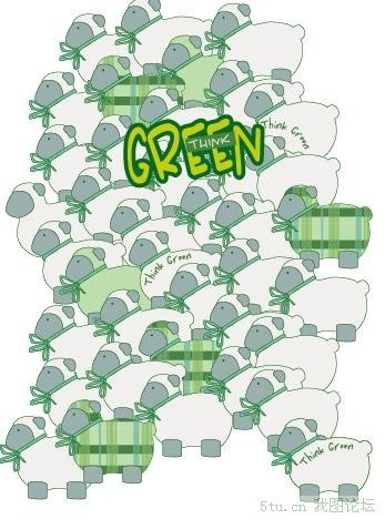 卡通绵羊等绿色填充图案