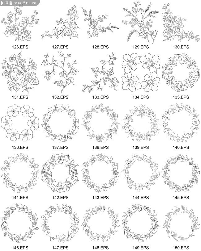 1000个植物花纹线描图