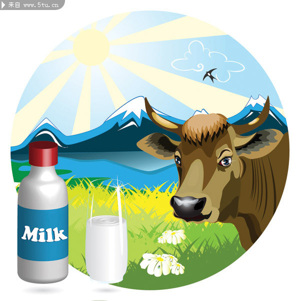牛奶与牧场插画