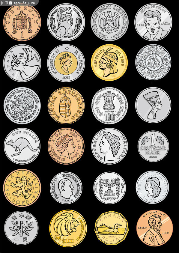 钱币图片,主题为货币矢量图,可用作硬币图片,钱币矢量图,硬币图案,等