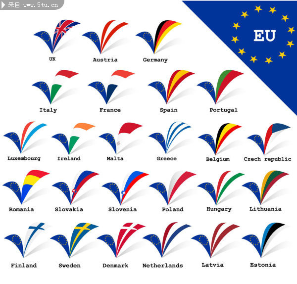 欧盟标志矢量图 欧盟国家国旗图样