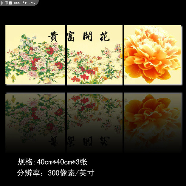 花开富贵三联无框画