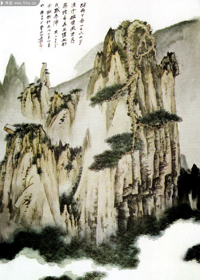 黄山国画图片 黄山奇石水墨画