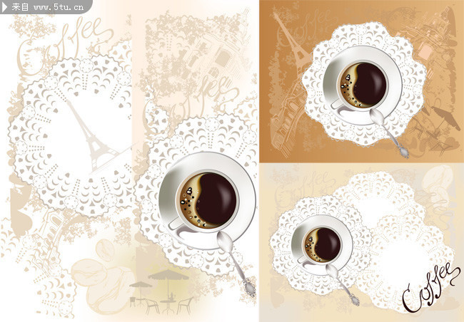 咖啡矢量素材 蕾丝花边桌垫