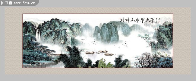 桂林山水国画素材 自然风景装饰画