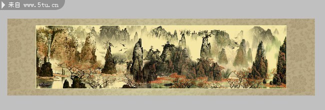 漓江秋色中堂画图片 山水风景国画 