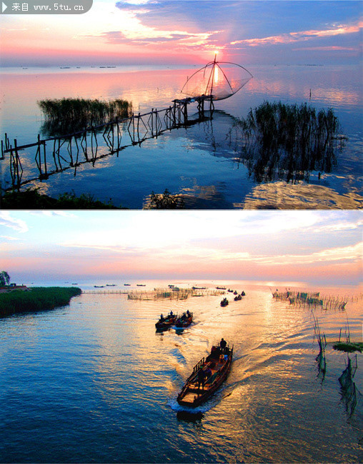 太湖黄昏风景图片 旅游风景壁纸