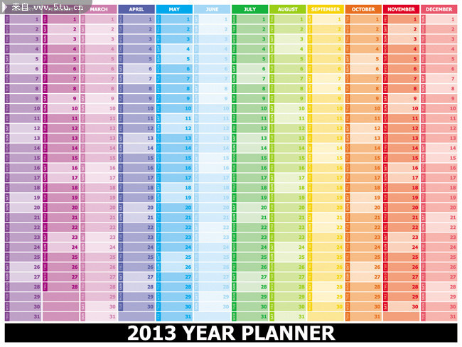 2013年日历条模板 彩色蛇年日历表格