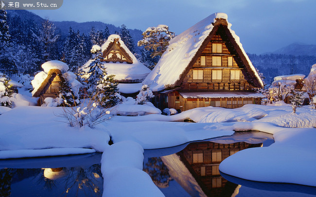 冬天雪景图片素材 雪屋背景