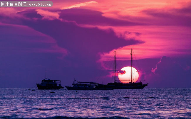 海上夕阳景色 日落而息图片 