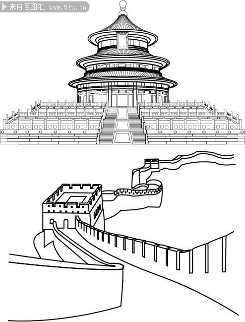 天坛与长城线描图