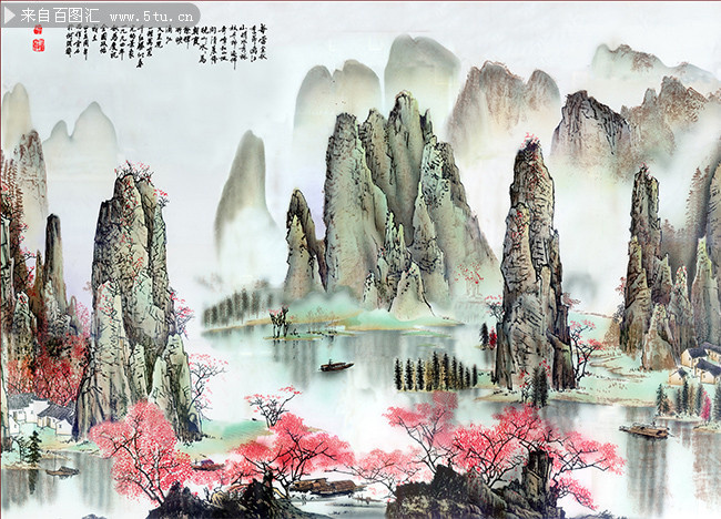 桂林山水风景国画大图