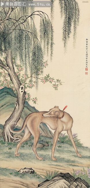 常曾灏柳荫灵犬国画图片