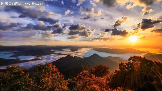 秋天晚霞风景图片