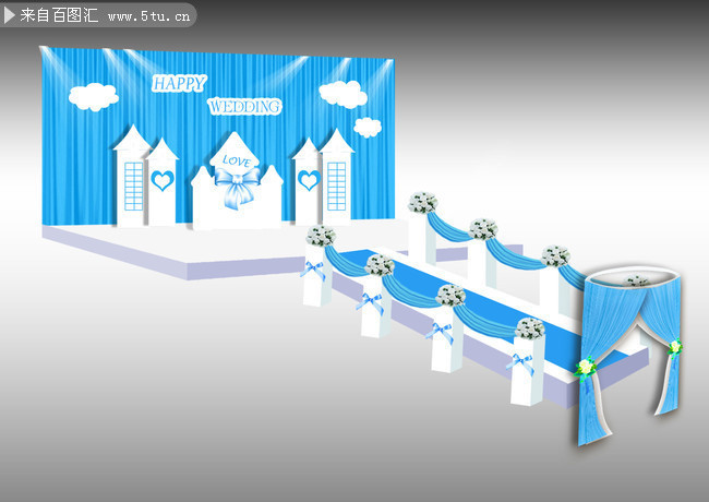 蓝色风格婚礼布置效果图