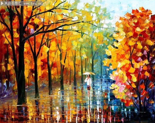 枫林雨景油画装饰画