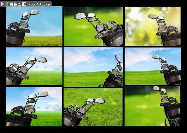 高尔夫球场球杆摄影图