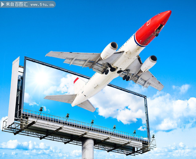广告牌里飞出来的飞机创意图片