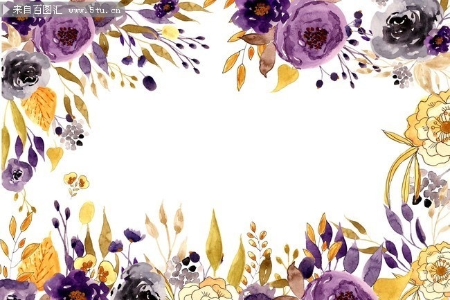 水彩紫色花朵信纸背景图片素材