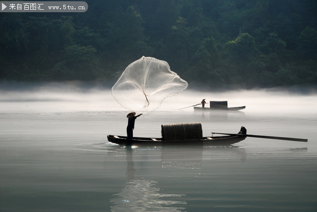 江面打渔风景摄影图片素材