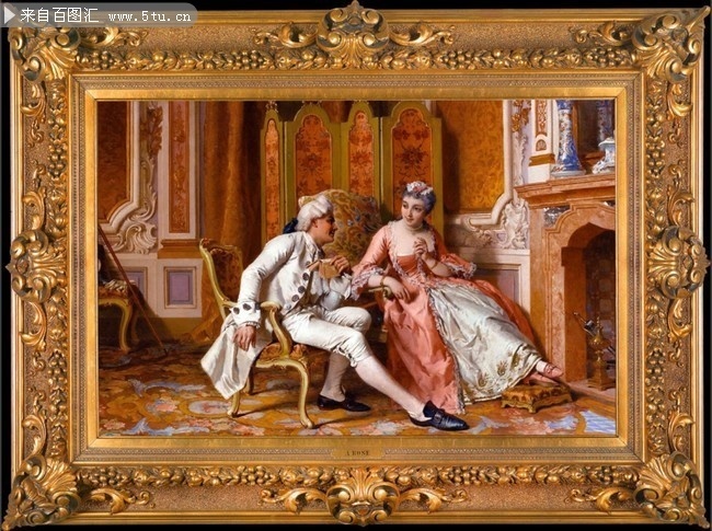 贵族情侣聊天油画装饰画