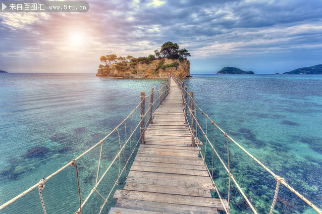 海上吊桥自然风景图片素材