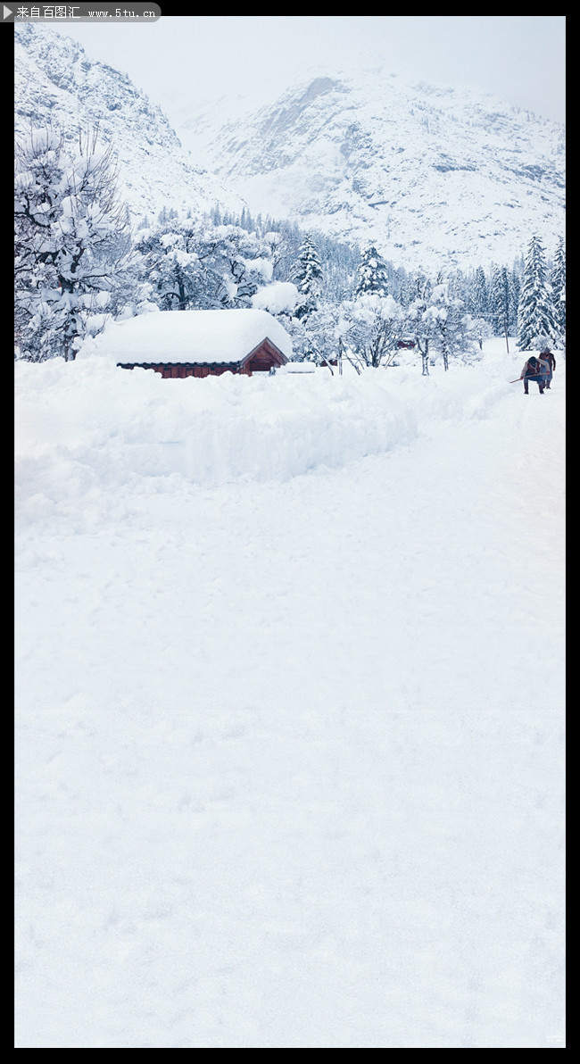 雪地里的小木屋冬天风景图片