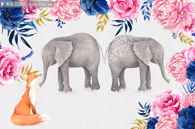 卡通大象花纹边框装饰图片素材