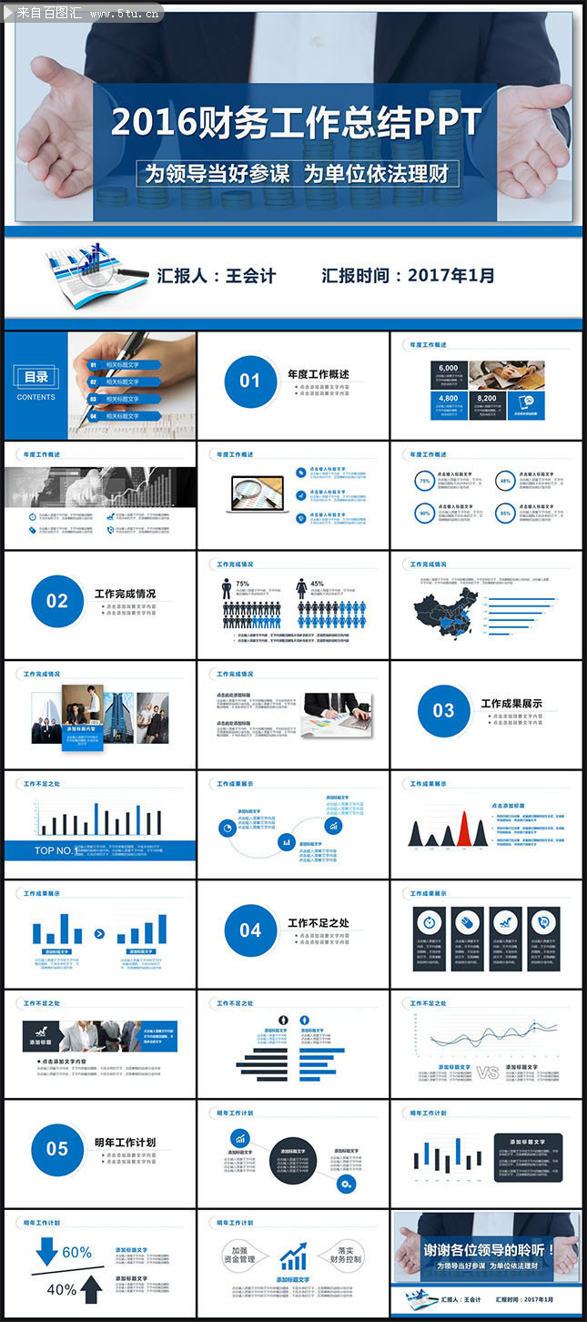 蓝色大气财务工作总结PPT模板