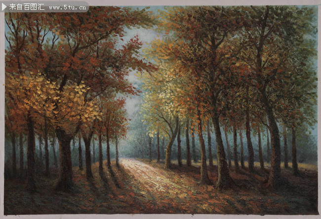 秋天树林风景油画装饰画