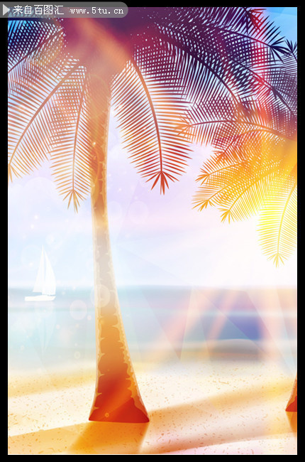 海边椰树夏天风景插画素材