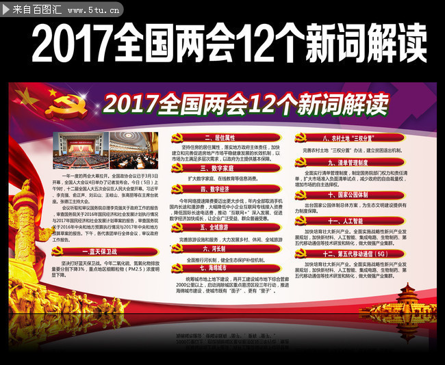 2017两会12个新词解读展板模板