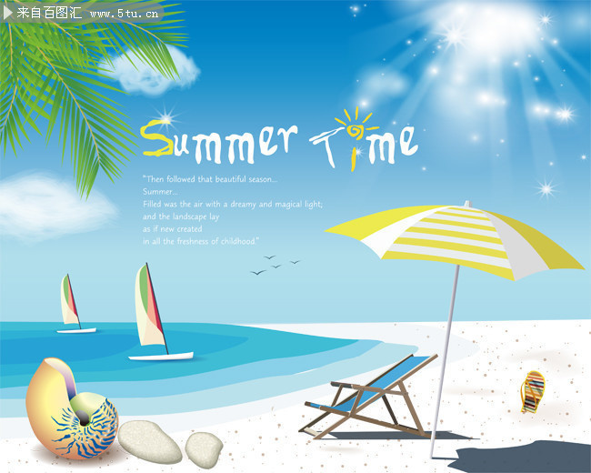 夏天沙滩风景插画背景图片