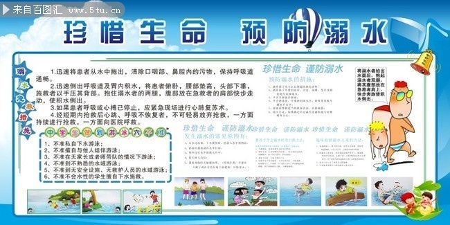 学校暑期安全防溺水安全教育展板图片素材