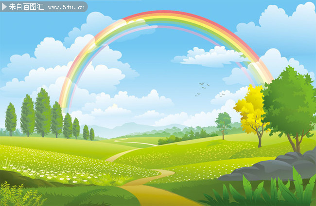 卡通彩虹草地背景图片下载-春天风景-百图汇素材网