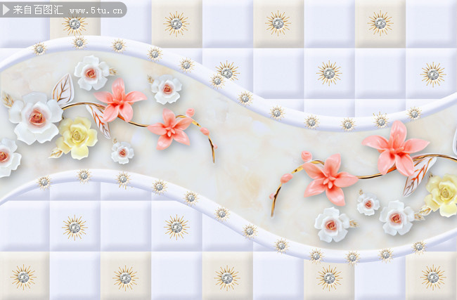 软包浮雕3D花卉背景墙设计素材