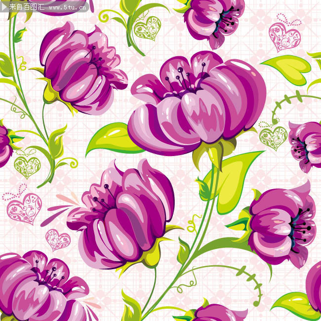 紫色花朵手绘花纹素材