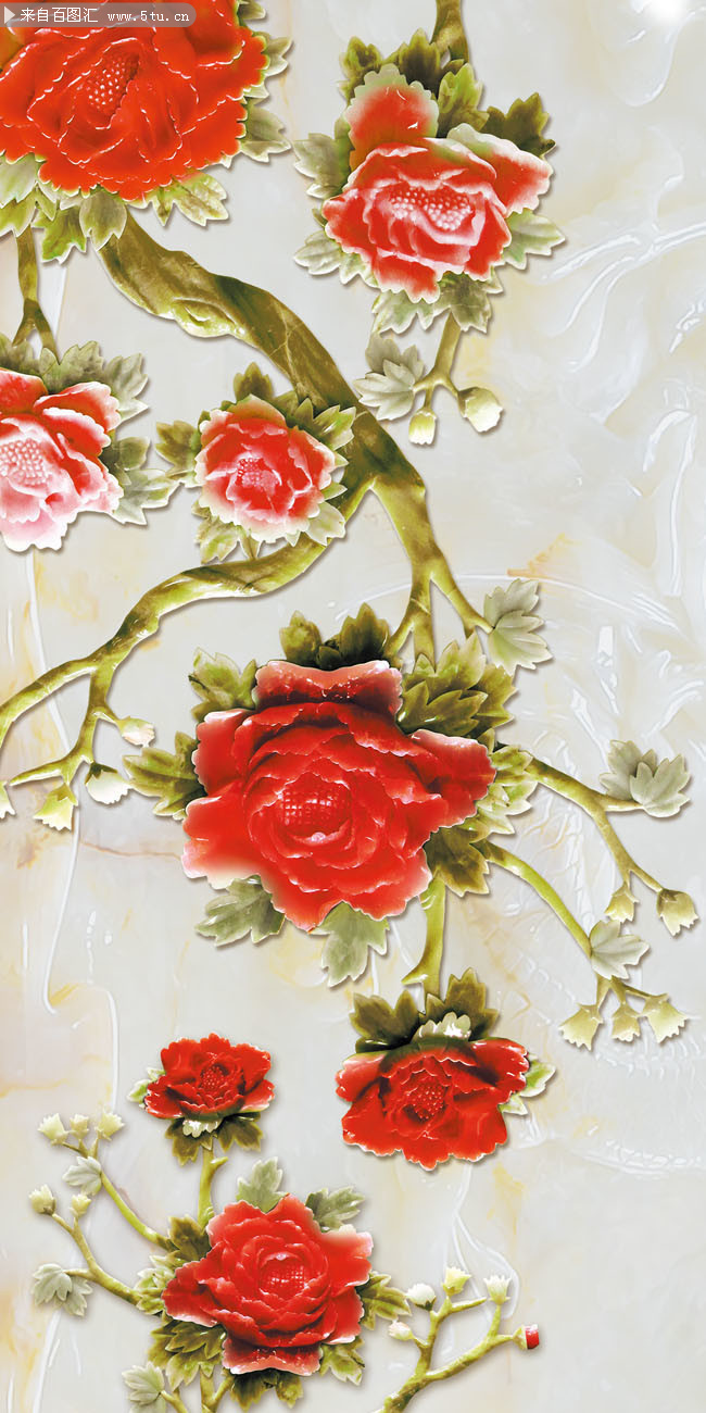 红色花朵玄关装饰画图片