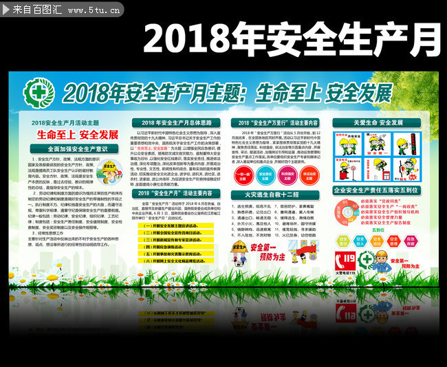 工地2018安全生产月主题展板图片