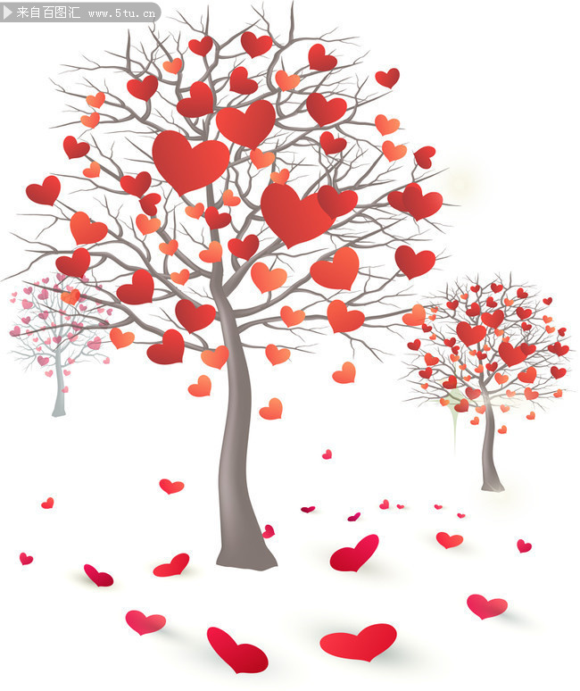 手绘浪漫红色爱心大树