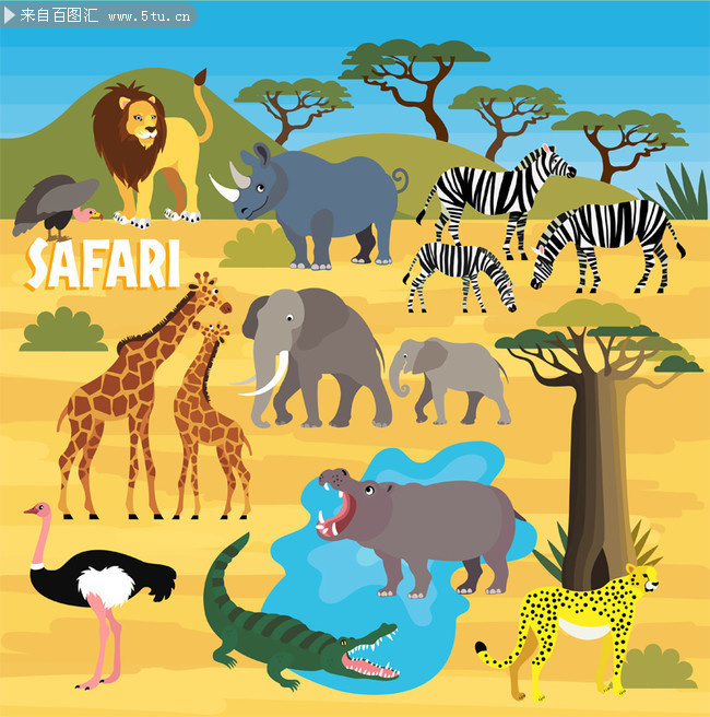 创意非洲野生动物矢量素材