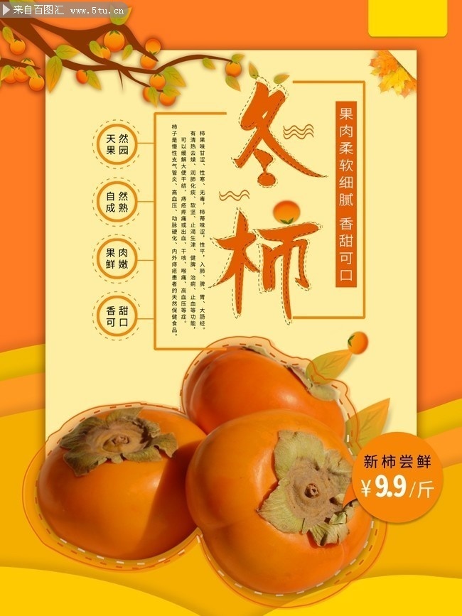 新鲜水果柿子海报图片下载