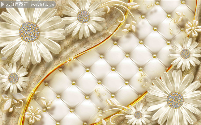 欧式透明花卉珍珠软包背景墙