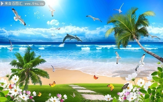沙滩风景装饰画图片