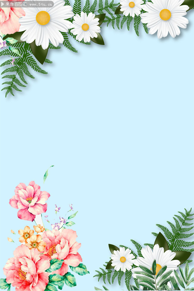 小清新唯美花卉蓝色背景图片