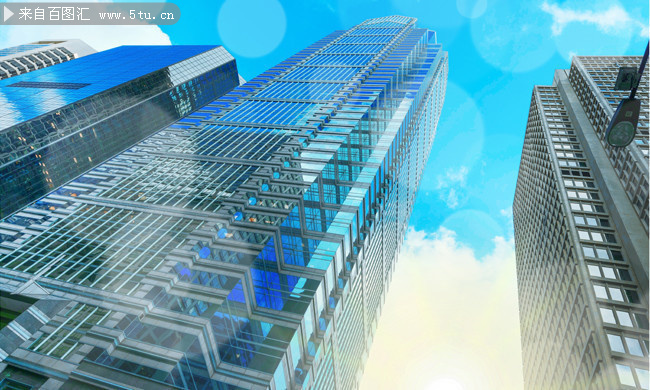 蓝天白云与建筑物楼宇仰视高清图片