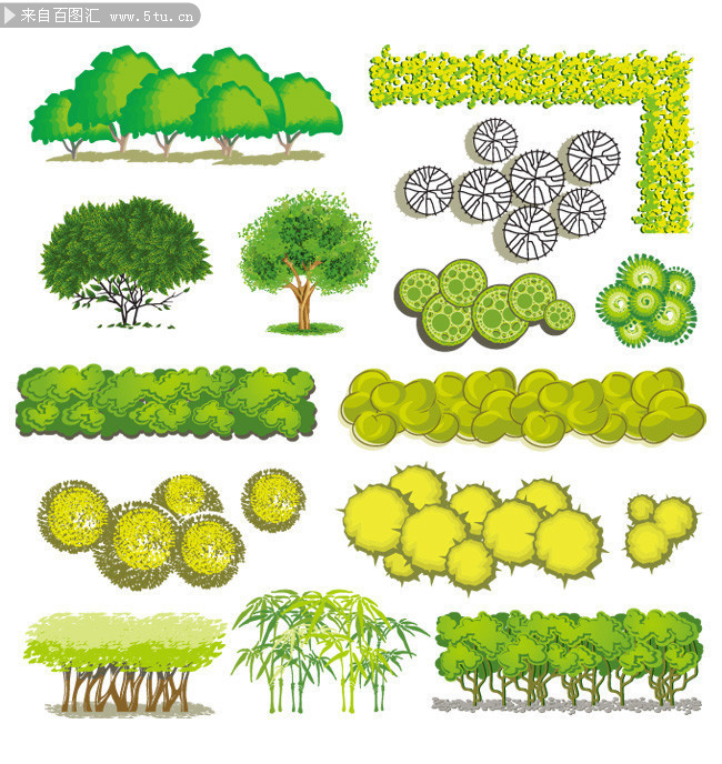 手绘绿色植物景观素材图片