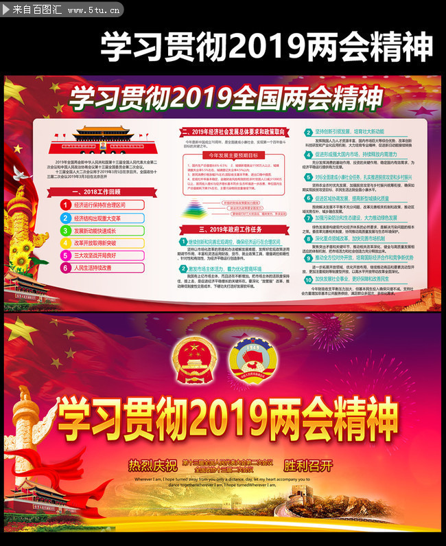 学习贯彻2019全国两会精神展板