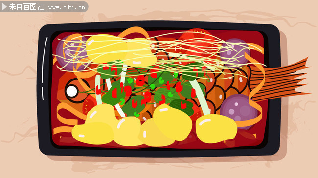 烤鱼美食插画图片