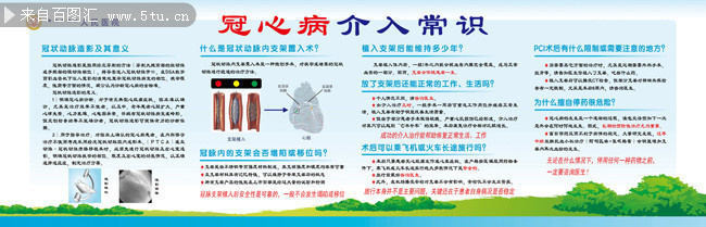 简约浅色背景冠心病介入常识医院展板